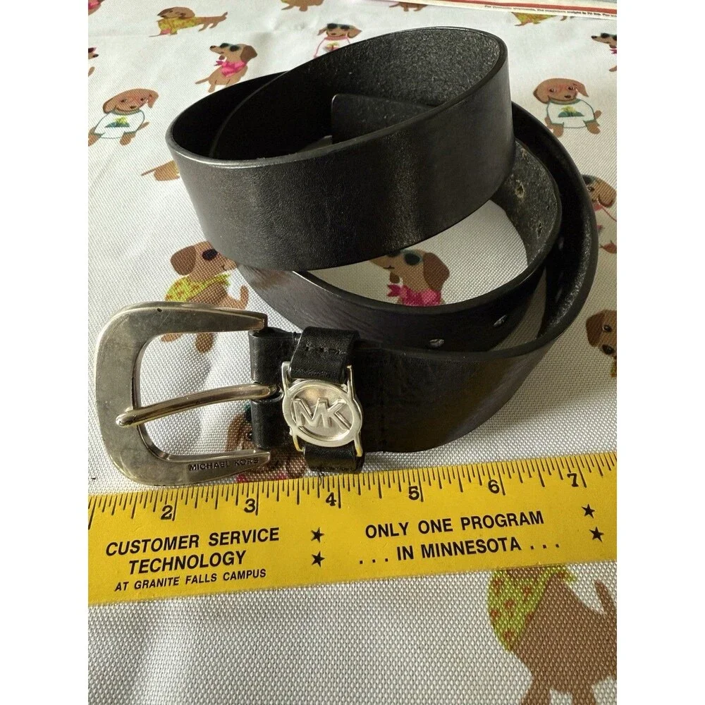 Michael Kors Vintage Black Pebbled Leather Belt XL (38-42) large LOGO